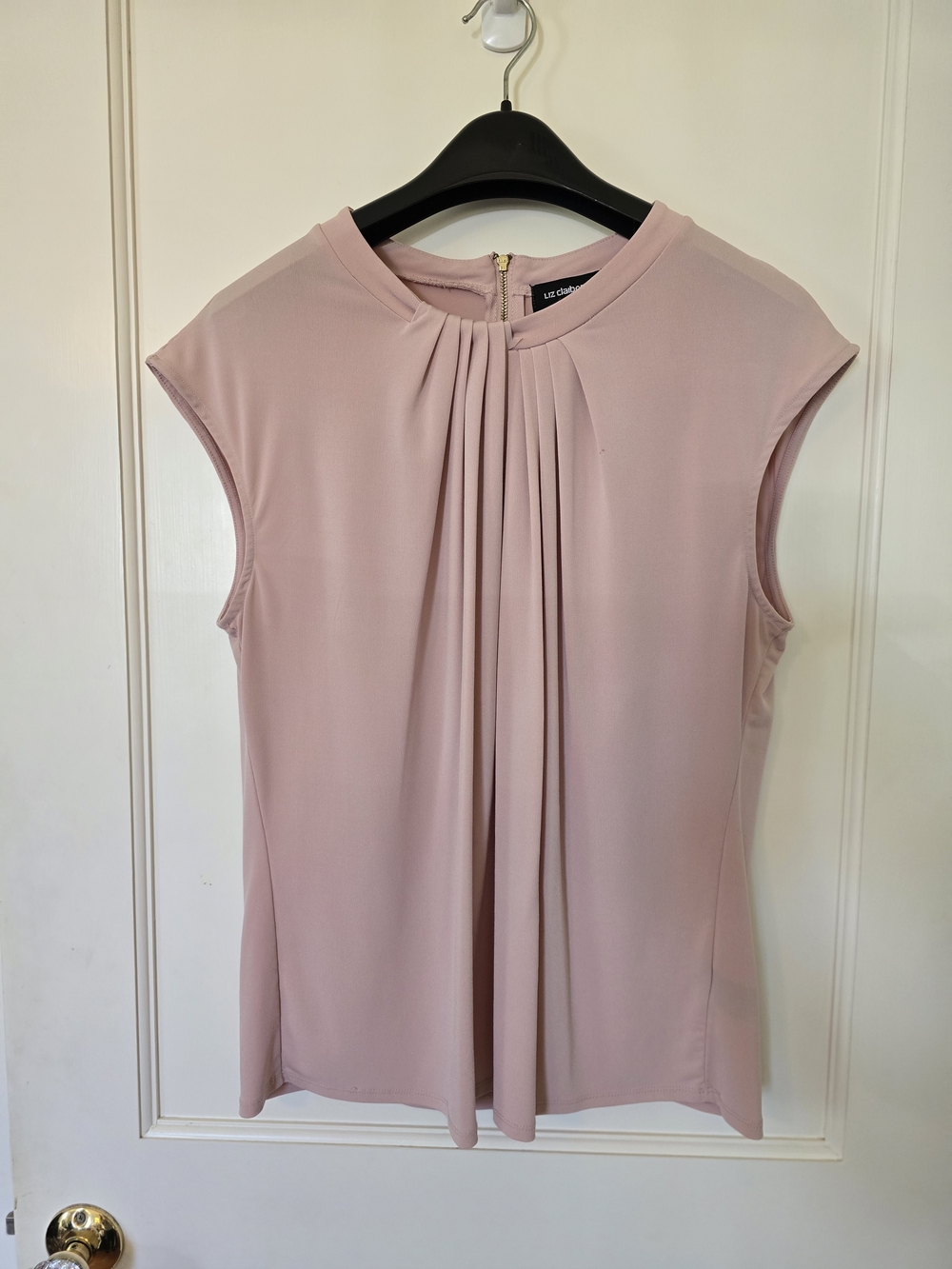 Liz Claiborne Soft Pink Pleated Cap-Sleeve Blouse LARGE